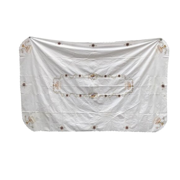 Chanukah By Jabara 100% Cotton Tablecloth With Embroidered Menorah & Crown Desig - Picture 3 of 16